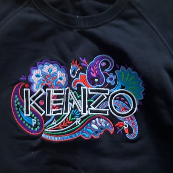Kenzo Black Paisley Logo Embroidered Cotton Crewneck Sweatshirt L - Picture 4 of 7
